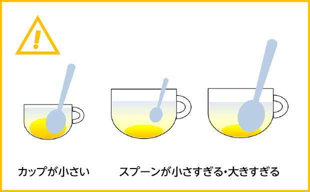 カップが小さい、スプーンが小さすぎる、大きすぎる