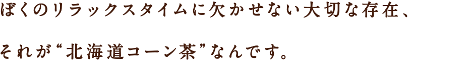 ぼくのリラックスタイムに欠かせない大切な存在、それが“北海道コーン茶”なんです。